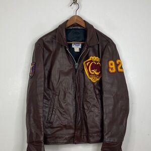 Vintage Varsity Jacket Mens 38 Brown Leather Queen's Commerce 90s University
